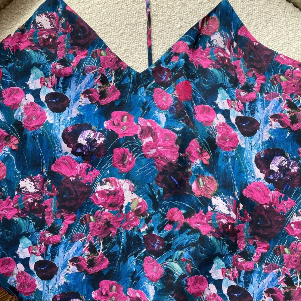 Haute Hippie pink blue 'cotton gin' floral t-strap silk camisole tank size small - Picture 5 of 14